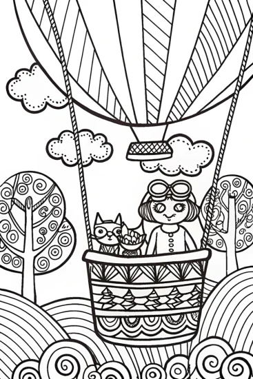 A coloring page of Gabby’s Cat-Powered Hot Air Balloon Adventure