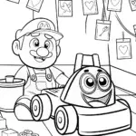 Mario’s Mechanical Kart Workshop Coloring Page