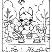 Stitch’s Cozy Tea Party Coloring Page