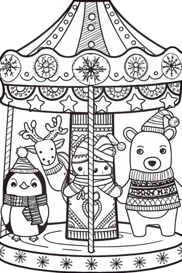 A coloring page of Joyful Winter Carousel Coloring Page