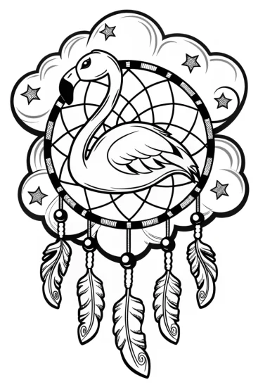 A coloring page of Flamingo Dreamcatcher Coloring Page