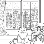 Cat’s Cozy Cabin Retreat Coloring Page