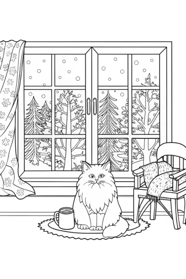 A coloring page of Cat’s Cozy Cabin Retreat Coloring Page