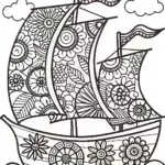 The Adventurous Floral Ship Coloring Page