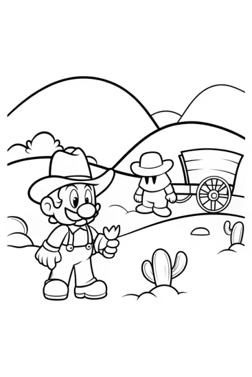 A coloring page of Mario’s Wild West Adventure Coloring Page