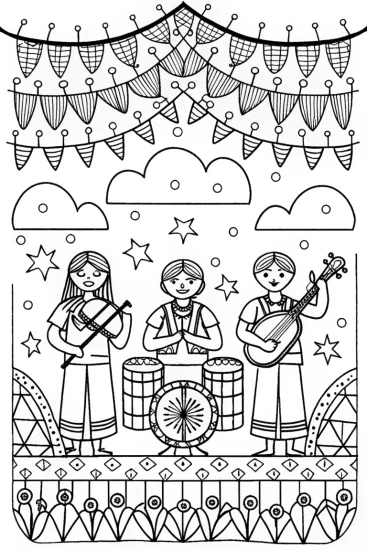 A coloring page of Rainbow High Music Festival Coloring Page