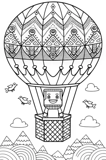 A coloring page of Minecraft Character Hot Air Balloon Coloring Page