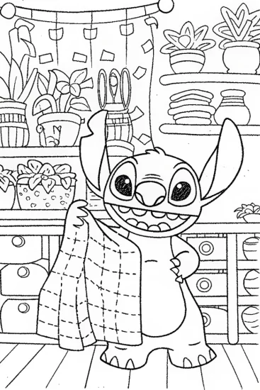 A coloring page of Stitch’s Crafty Adventure Coloring Page