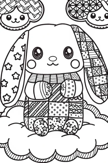 A coloring page of Cinnamoroll’s Cozy Quilt Adventure Coloring Page