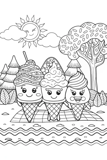 A coloring page of Ice Cream Adventure Coloring Page