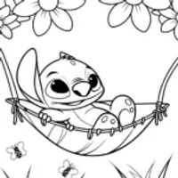 Stitch’s Cozy Garden Retreat Coloring Page