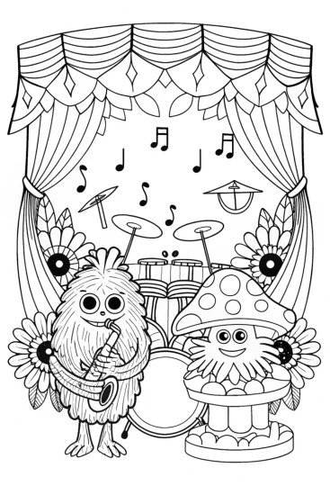 A coloring page of Monstrous Music Makers Coloring Page
