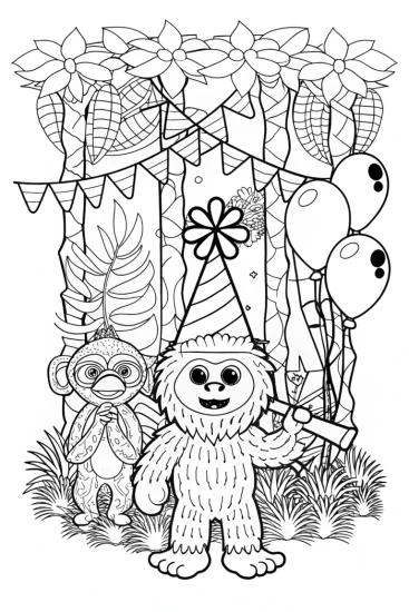A coloring page of Huggy Wuggy’s Jungle Jamboree Coloring Page