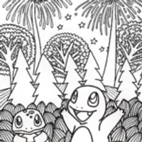 Charmander’s Magical Fireworks Show Coloring Page