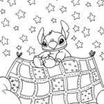 Stitch’s Cosmic Quilt Adventure Coloring Page