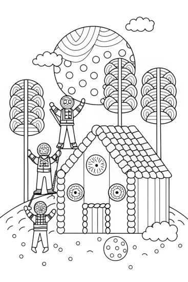 A coloring page of Gingerbread House Construction Site Coloring Page