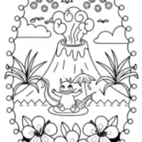 Charizard dancing near a bubbling volcano