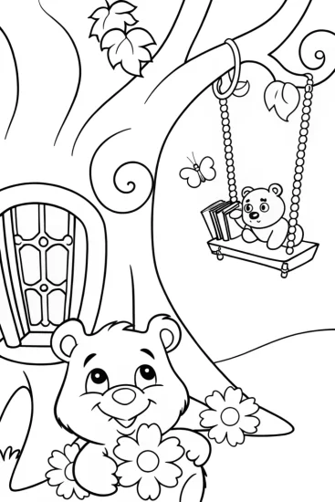 A coloring page of Care Bear Treehouse Adventure Coloring Page