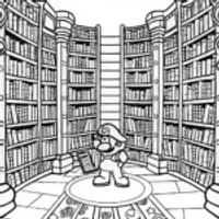 Mario in the Mushroom Kingdom Library Coloring Page