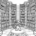 Mario in the Mushroom Kingdom Library Coloring Page