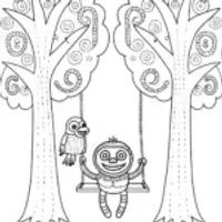 Huggy Wuggy’s Tree Swing Coloring Page
