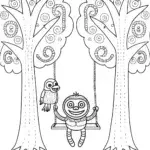 Huggy Wuggy’s Tree Swing Coloring Page
