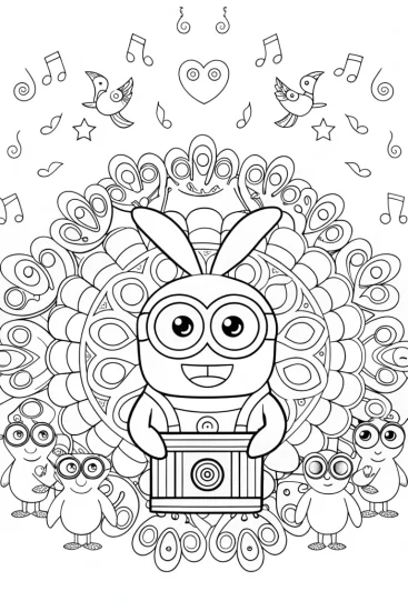 A coloring page of Minion’s Magical Music Box Adventure Coloring Page