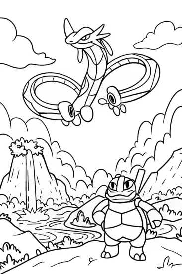A coloring page of Legendary Pokémon Coloring Page: Rayquaza, Groudon, Kyogre