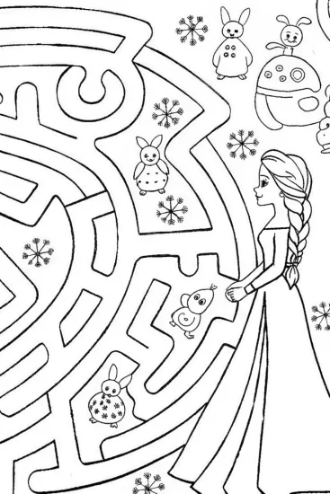 A coloring page of Elsa and the Magical Ice Maze Coloring Page