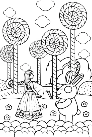 A coloring page of Barbie’s Adventure in a Candy Land Coloring Page