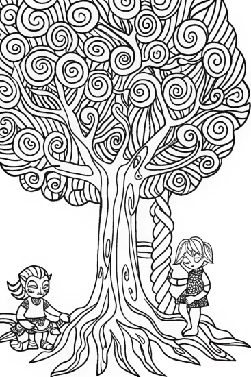 A coloring page of League of Legends Coloring Page with Magical Tree