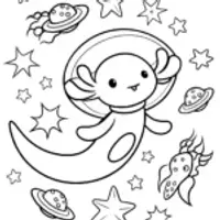 Axolotl’s Cosmic Adventure Coloring Page