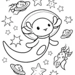 Axolotl’s Cosmic Adventure Coloring Page