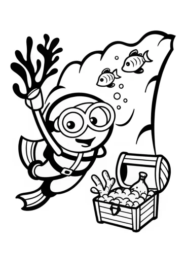 A coloring page of Minion’s Underwater Treasure Hunt Coloring Page