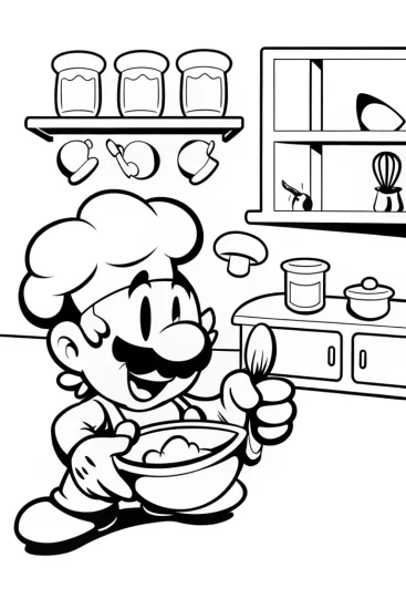 A coloring page of Mario’s Enchanted Kitchen Adventure Coloring Page