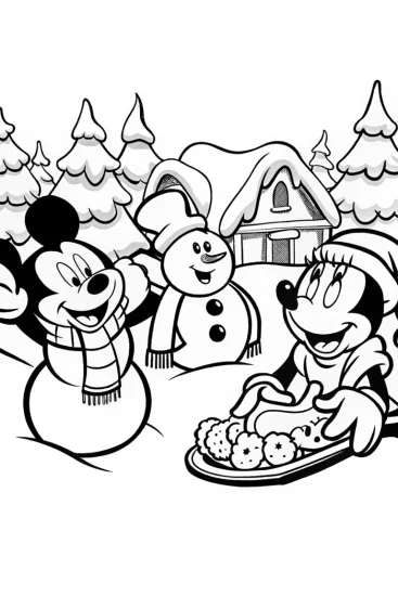 A coloring page of Mickey and Friends Christmas Coloring Page