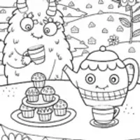 Monster Tea Party Coloring Page