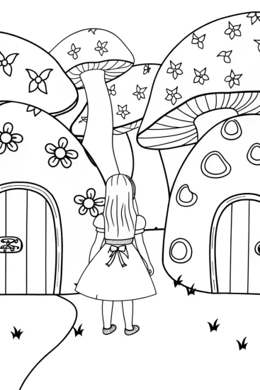 A coloring page of Alice’s Magical Garden Coloring Page