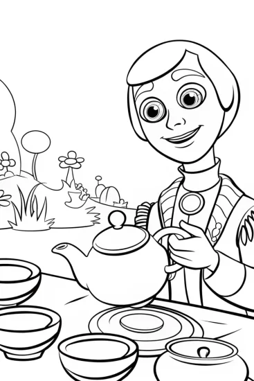 A coloring page of Buzz Lightyear’s Galactic Tea Party Coloring Page