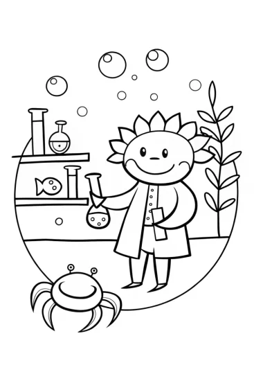 A coloring page of Axolotl’s Potion-Making Adventure Coloring Page