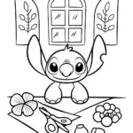 Stitch’s Cozy Crafting Corner Coloring Page