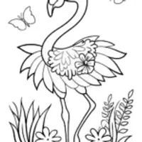 Flamingo Fashionista in a Tropical Garden Coloring Page