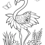 Flamingo Fashionista in a Tropical Garden Coloring Page