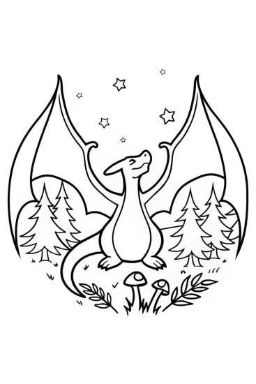 A coloring page of Charizard’s Firefly Dance Coloring Page