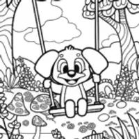 Puppy in the Enchanted Swing Coloring Page