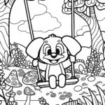 Puppy in the Enchanted Swing Coloring Page