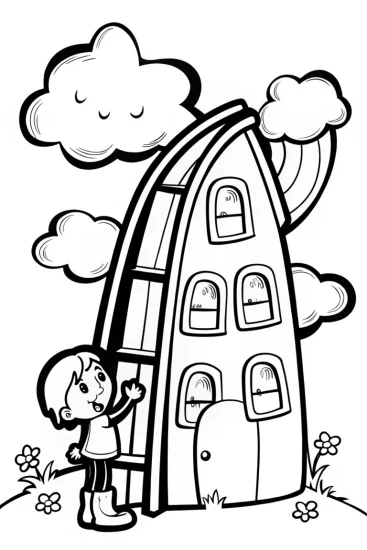 A coloring page of Rainbow Skyscraper Adventure Coloring Page