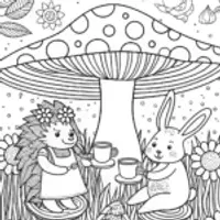 Hedgehog and Rabbit Tea Party Coloring Page