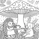 Hedgehog and Rabbit Tea Party Coloring Page