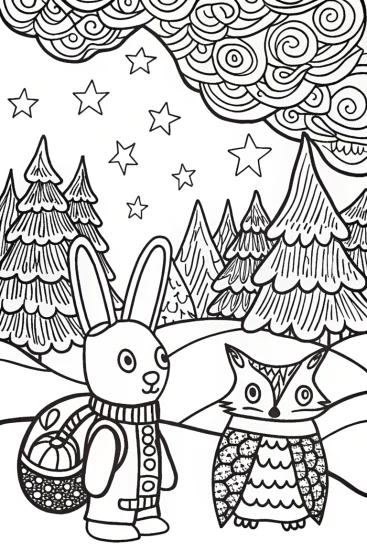 A coloring page of Christmas Starry Night Adventure Coloring Page